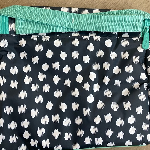 New Thirty One Navy Doodle Dot Going Places Thermal Bag With Strap - Picture 10 of 15